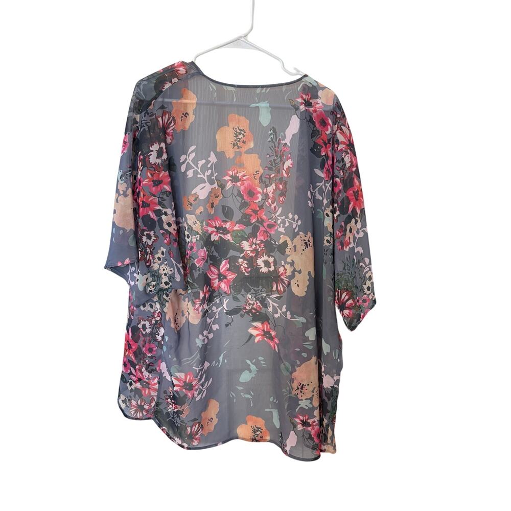 Floral Sheer Kimono Cardigan Gray Boho Large - Picture 4 of 8